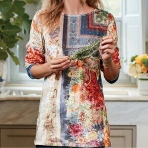 Soft Surroundings Multicolor Patchwork Long Sleeve Top